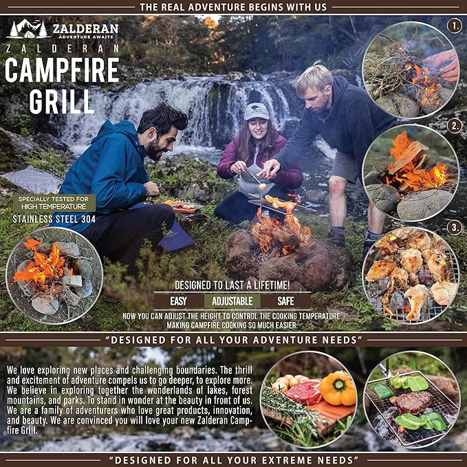 Campfire Grill ??Small, Lightweight 304 Stainless Steel Cooking Grate for Camping, Hiking