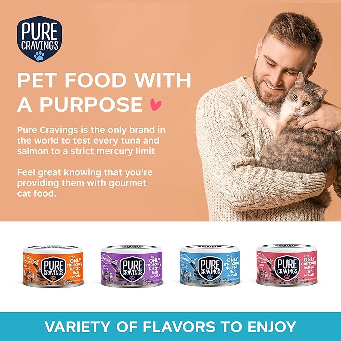 Pure Cravings Wet Cat Food Canned Tuna Cutlets in Gravy, 100% Mercury-Tested, Moist Can Fish for