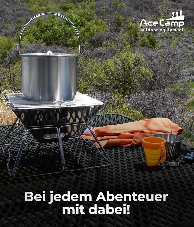 AceCamp Nested Pot Aluminum Lightweight Cooking Pot Set Outdoor Large Stock with lid and folding