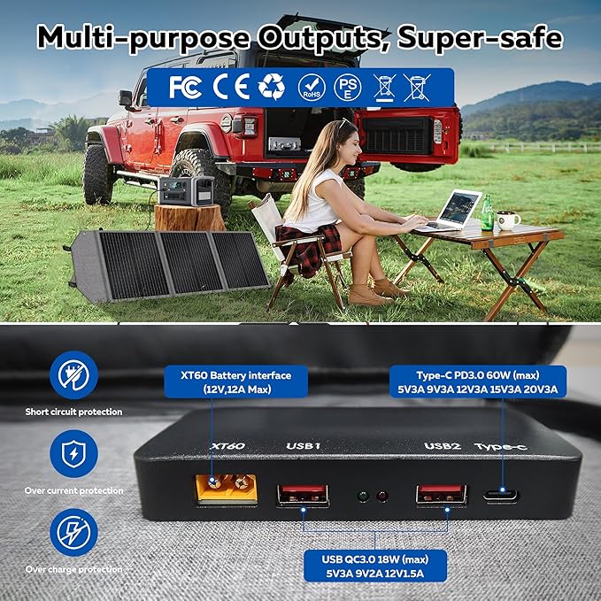 100W Portable Solar Panel for Camping RV Marine - Foldable Solar Panel Kit with Adjustable