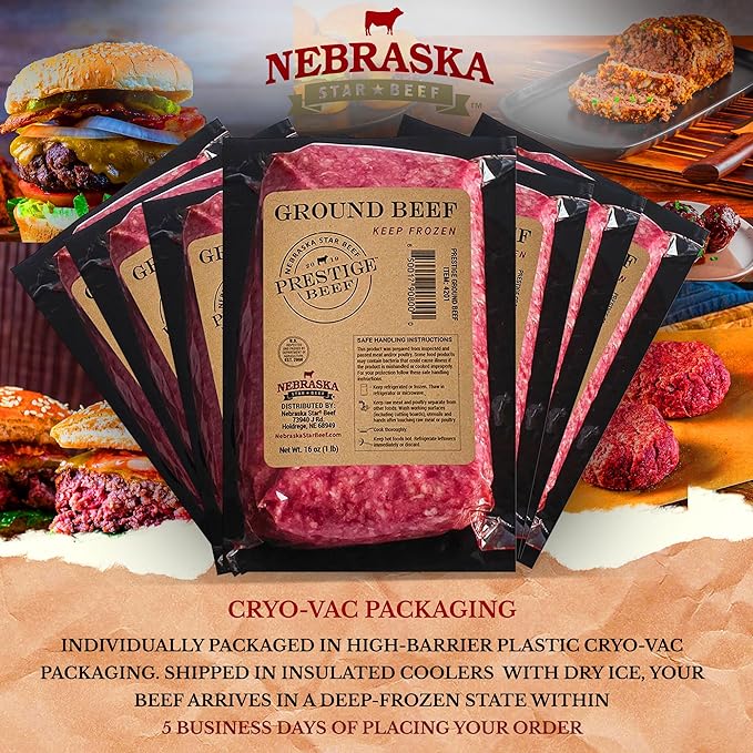 Nebraska Star Beef Angus Ground Beef (10-1lb packages) -Prestige, ground beef, frozen hamburger