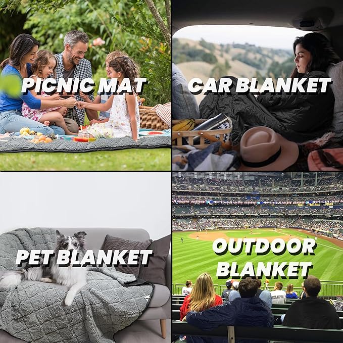 Waterproof Outdoor Blanket 82”X 55” Packable, Stadium Blankets for Camping with Sherpa Fleece