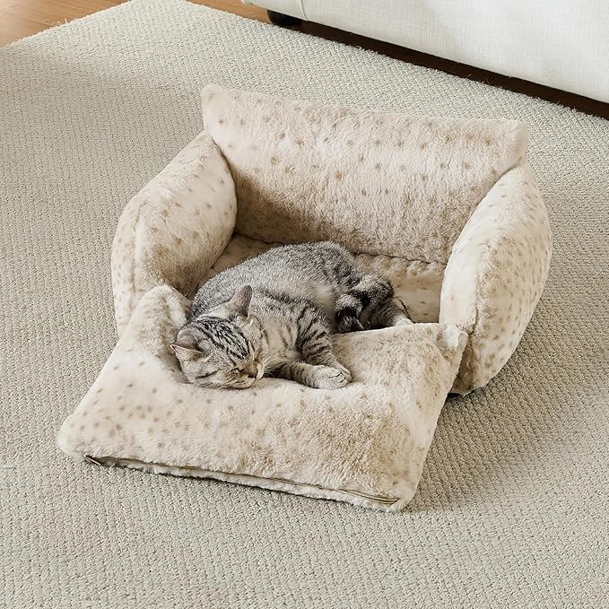 Hollypet Cat Bed Fluffy Plush Mutifuctional Double-Layer Soft Pet Couch Orthopedic Sofa Nest Beds