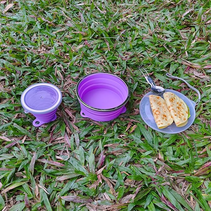 Mess Kit for Camping Silicone Collapsible Bowl Collapsible Cup and Stainless Steel Spoon for