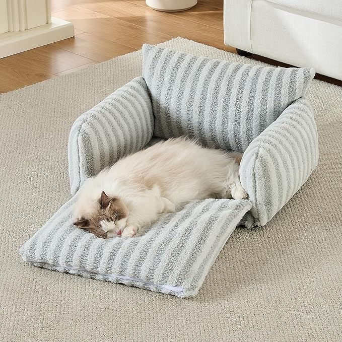 Hollypet Cat Bed Fluffy Plush Mutifuctional Double-Layer Soft Pet Couch Orthopedic Sofa Nest Beds