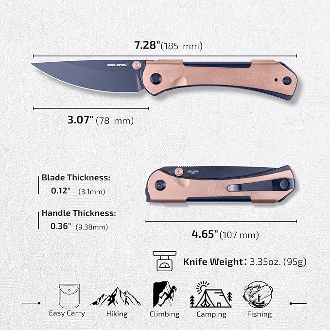 REALSTEEL SYLPH Folding Pocket Knife, Liner Lock, 3.07" Nitro-V Steel Black PVD Blade, Thumb Stud
