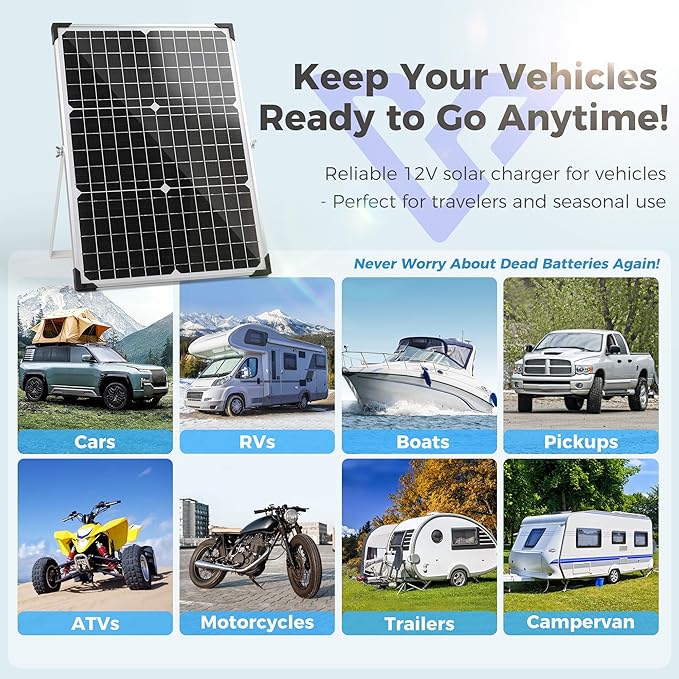 Solar Panel Kit 30W 12V with MPPT Controller, Solar Battery Trickle Charger Maintainer, Waterproof