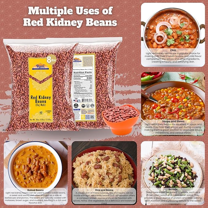 Rani Red Kidney Beans, Light 128oz (8lbs) 3.63kg Bulk ~ All Natural | Vegan | Gluten Friendly |