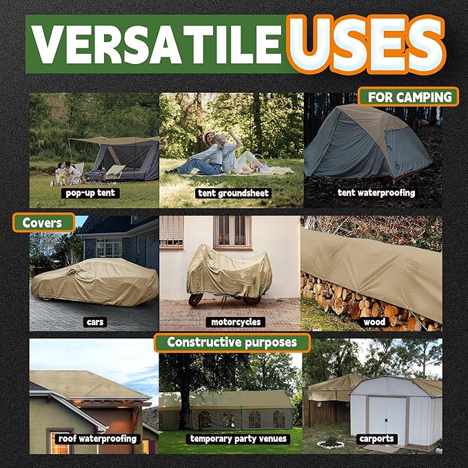 RAINDEWAY 15x30 Feet Heavy Duty Tarp,12 Mil Tan Waterproof Poly Tarp Cover,UV