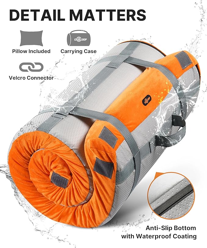 3 Inch GAIALOOP Thick Memory Foam Camping Mattress Sleeping Pad [Car/Tent/Cot] Glamping Portable