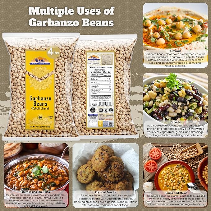 Rani Garbanzo Beans (Kabuli Chana) 64oz (4lbs) 1.81kg Bulk ~ All Natural | Vegan | Gluten Friendly