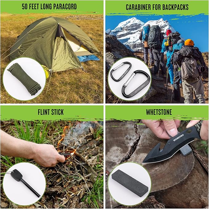 WORKPRO Camping Hatchet & Machete with Sheath, Camping Axe and Fixed Blade Hunting Knives with