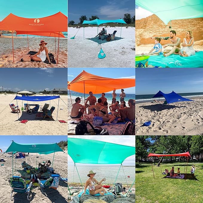Red Suricata Family Beach Tent & Beach Canopy, UPF50 Sun Beach Shade, Sunshade with 4 Aluminum