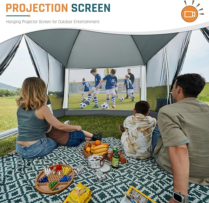 Screen House Tent 13x9ft Screen Room Mesh Gazebos w/ 2 Magnetic Doors, Included Projection Screen