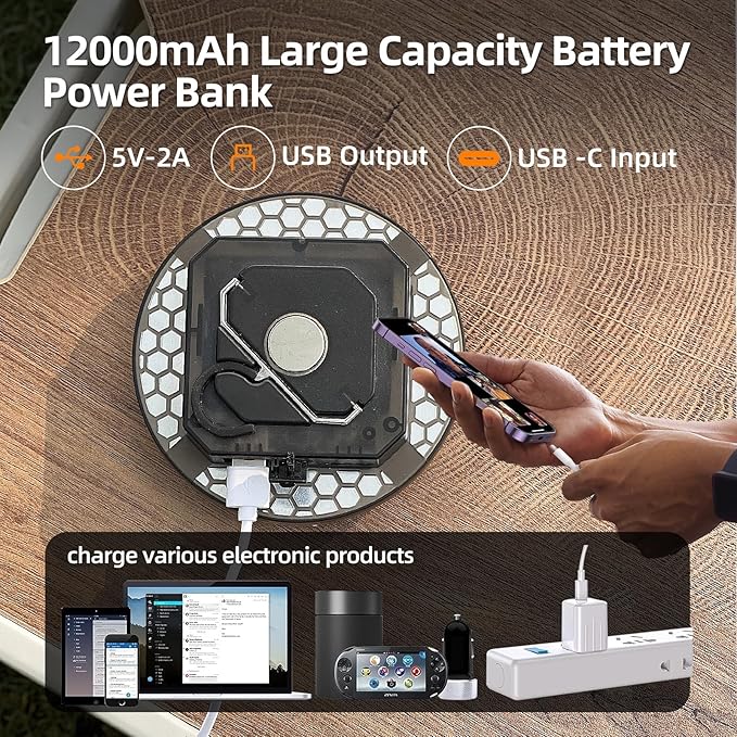 12000mAh (45W) Camping Hanging Tent Light Emergency Power Outage Lantern Home Use 4000LM 3 Modes