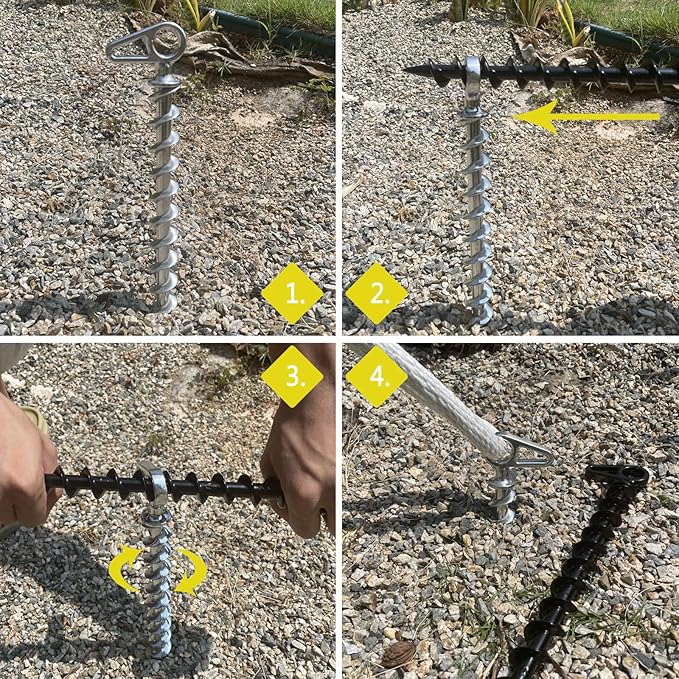 11" Aluminum Screw-in Ground Anchors - Heavy Duty Metal, Non-Rust Spiral Tent Stakes for High Wind