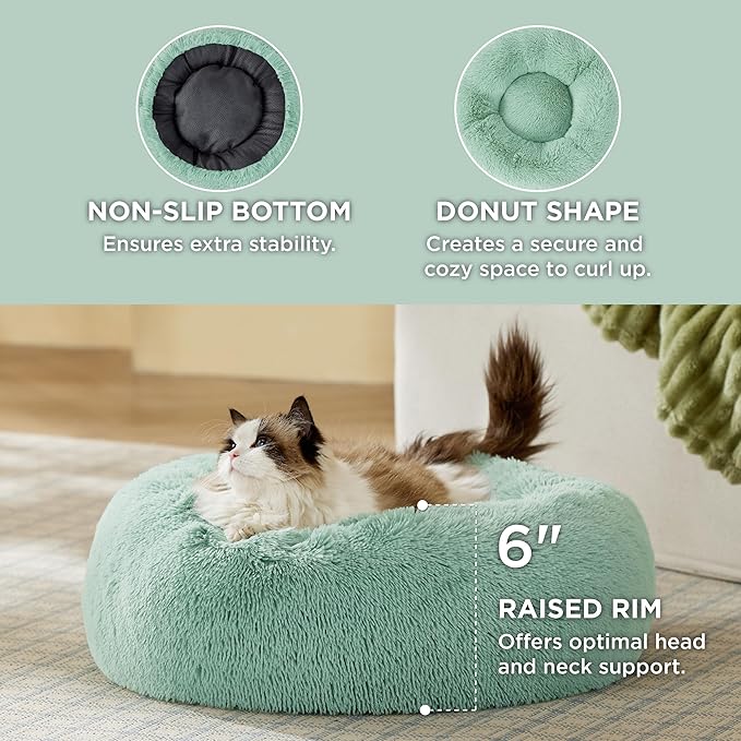 Bedsure Calming Cat Beds for Indoor Cats - Small Cat Bed Washable 20 inches, Anti-Slip Round Fluffy