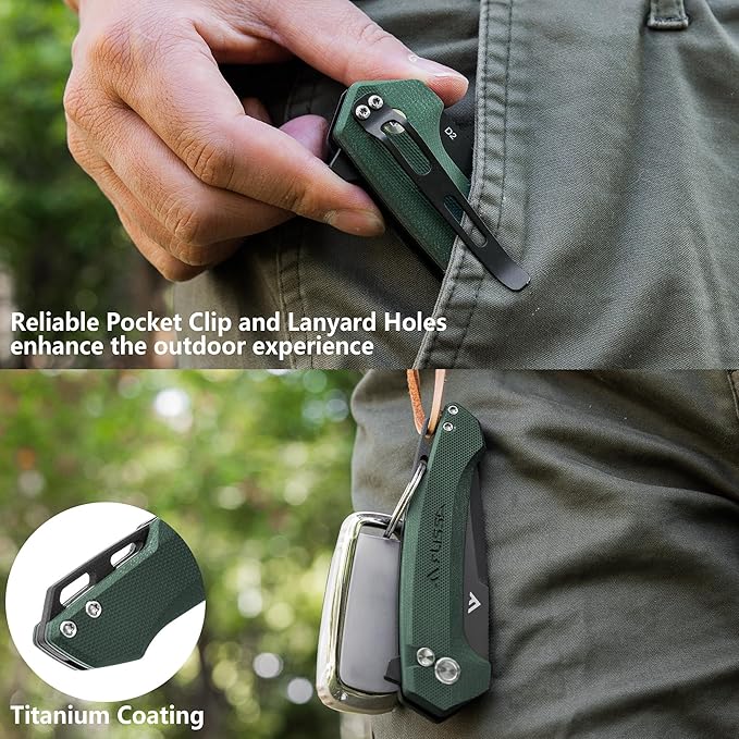 FLISSA Pocket Folding Knife, 3.2??D2 Blade G10 Handle EDC Knife with Button Lock and Pocket Clip