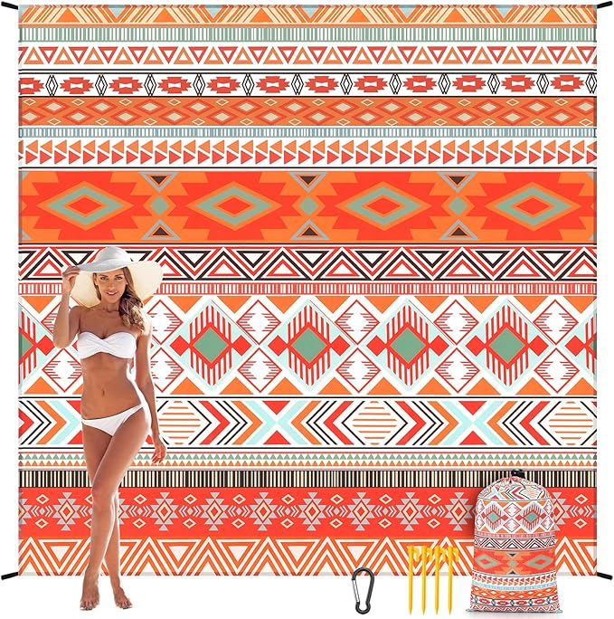 Beach Blanket Waterproof Sandproof Beach Mat 79" X 83"/10'x9'for 2-8 Adults Quick Drying Outdoor