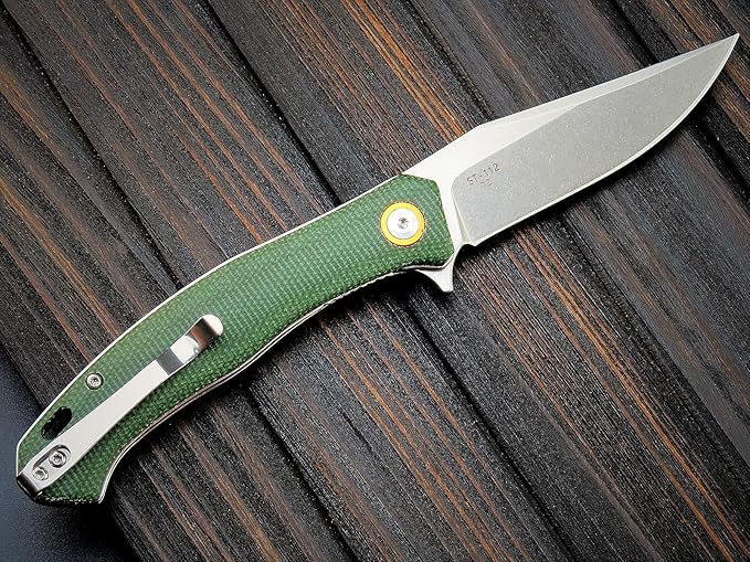 Sitivien ST112 Folding Knife, D2 Blade and Micarta Handle EDC Tool Knife with Pocket Clip for