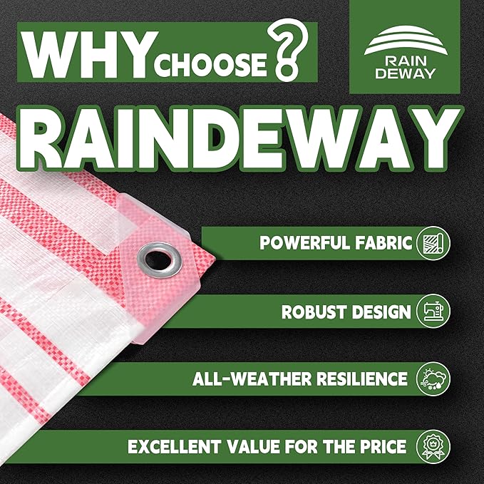 RAINDEWAY Tarps 12x14 Feet,12 Mil Sunshade Striped Tarp Waterproof,Multipurpose Poly Tarp Cover
