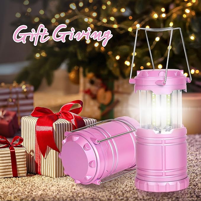4-Pack LED Pink Camping Lanterns, Portable Camping Lights, Outdoor Handled Lamps, Essential
