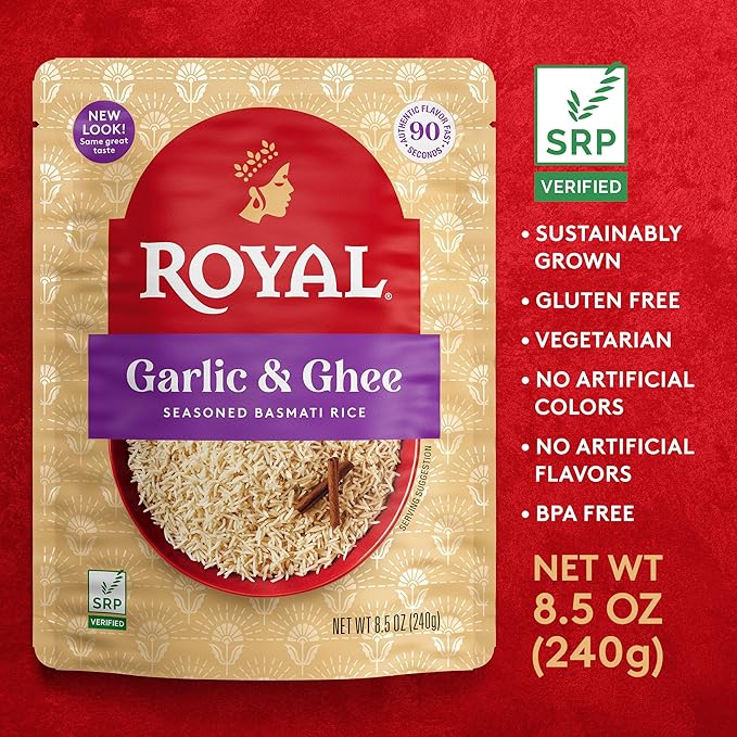 Royal Garlic & Ghee Seasoned Basmati Rice, No Artificial Flavors, Vegetarian Friendly, Gluten Free
