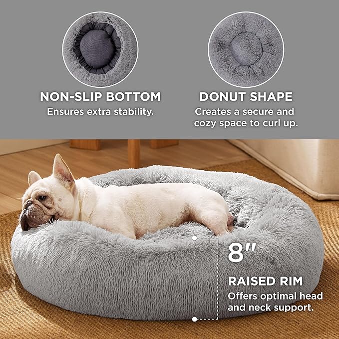 Bedsure Calming Dog Bed for Small Dogs - Donut Washable Small Pet Bed, 23 inches Anti-Slip Round