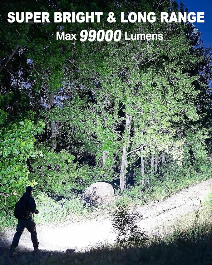 Rechargeable Flashlights High Lumens, 99,000 Lumen Super Bright Flashlight, 2pack Led High Powered