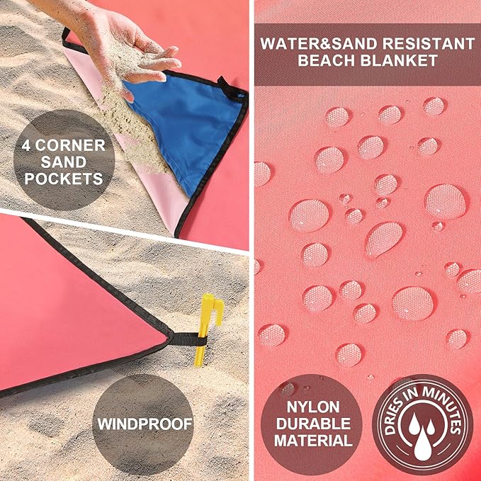 Beach Blanket Waterproof Sandproof Beach Mat 79" X 83"/10'x9'for 2-8 Adults Quick Drying Outdoor