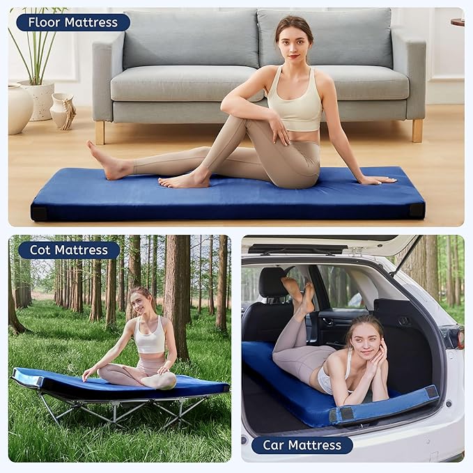 HomeMate CertiPUR-US Memory Foam Camping Mattress Pad Portable Roll Up Mattress for Adults Sleeping