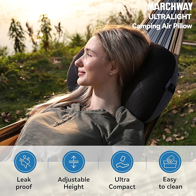 MARCHWAY Ultralight Inflatable Camping Pillow with Soft Washable Cover, Compact Compressible