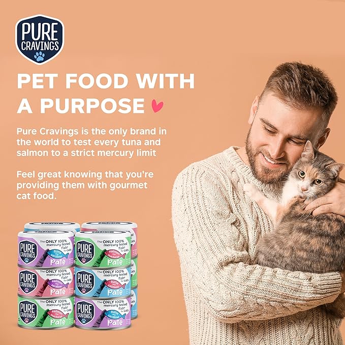 Pure Cravings Pate, Canned Wet Cat Food, 100% Mercury-Tested, Moist Can Fish, Grain-Free Protein