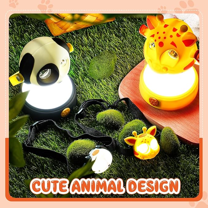 VIHOSE 2 Set Animal LED Camping Lantern and Headlamp 4 Pcs Animal Themed Camping Equipment Room