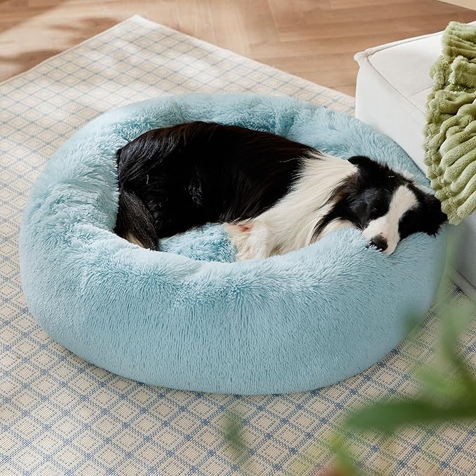 Bedsure Calming Dog Bed for Large Dogs - Donut Washable Large Pet Bed, 36 inches Anti-Slip Round