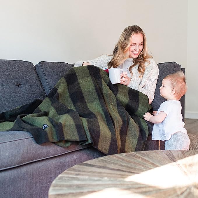Arcturus Plaid Wool Blankets - 4.5lbs Warm, Heavy, Washable, Large | Great for Camping, Outdoors