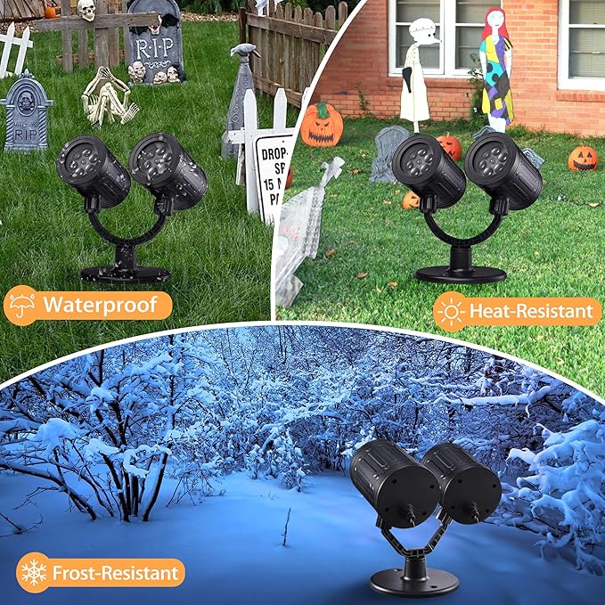 Toodour Halloween Projector Lights Outdoor, Double Head Dynamic Halloween Lights Projector with