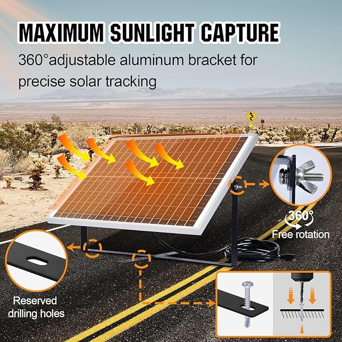 ECO-WORTHY 25W 12V Solar Battery Trickle Charger Maintainer, Waterproof Solar Panel + Adjustable
