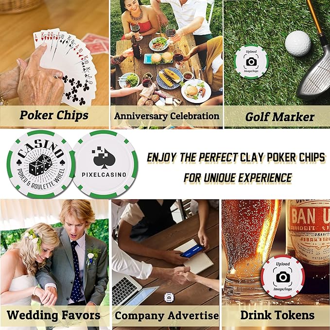 Custom Clay Poker Chips, 11.5Gram Personalized Poker Chips with Full Color Logo,Casino-Grade Monte