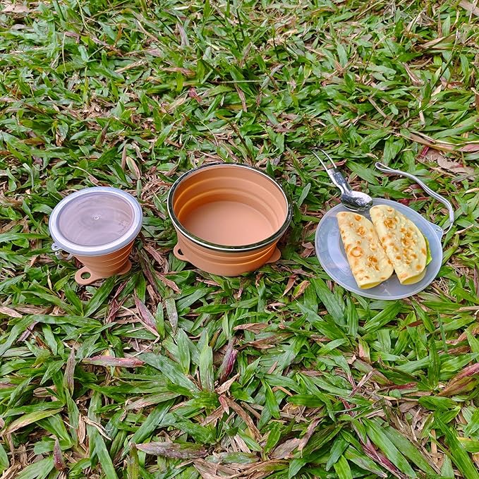 Mess Kit for Camping Silicone Collapsible Bowl Collapsible Cup and Stainless Steel Spoon for