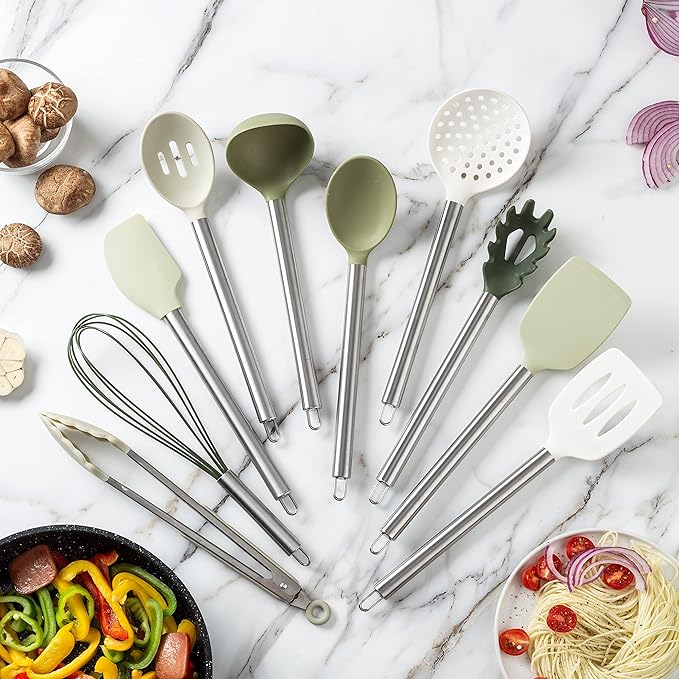 COOK WITH COLOR Silicone Cooking Utensils, Kitchen Utensil Set, Easy to Clean Silicone Kitchen