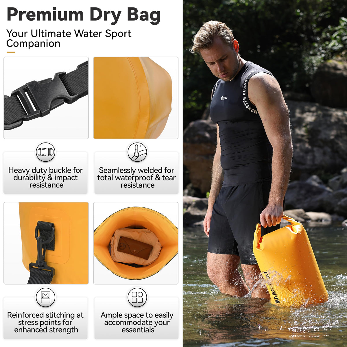 MARCHWAY Floating Waterproof Dry Bag Backpack 5L/10L/20L/30L/40L, Roll Top Sack Keeps Gear Dry for