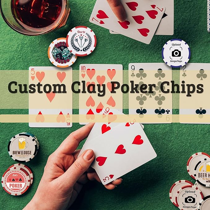 Custom Clay Poker Chips, 11.5Gram Personalized Poker Chips with Full Color Logo,Casino-Grade Monte