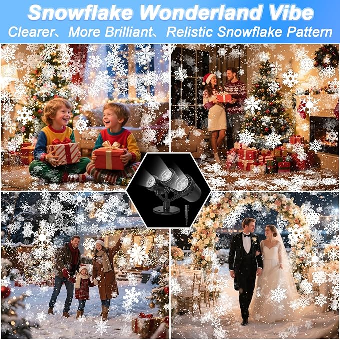 Snowflake Christmas Projector Lights Outdoor, [Timer] Triple Head Snowflake Projector Light