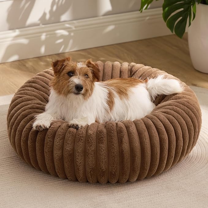 Bedsure Donut Small Dog Bed - Dog Beds for Small Dogs with Corduroy Fleece & Anti Slip Bottom