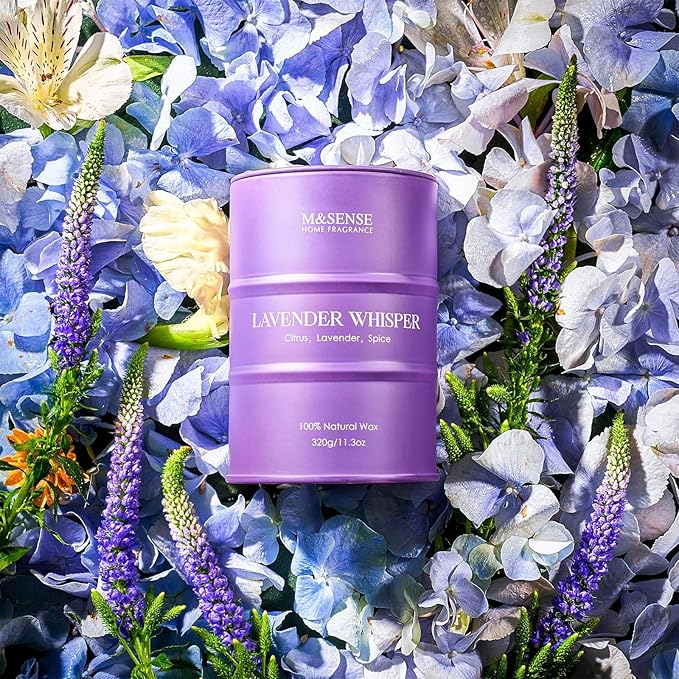 M&SENSE Lavender Soy Candles for Home Scented 11.6oz 70 Hour Long Burning, Aromatherapy Candle for