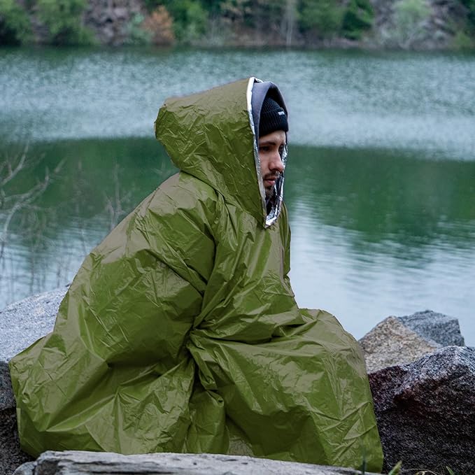 aZengear Emergency Survival Poncho (4pc) Thermal Mylar Foil Blanket for Heat Retention and Rain |