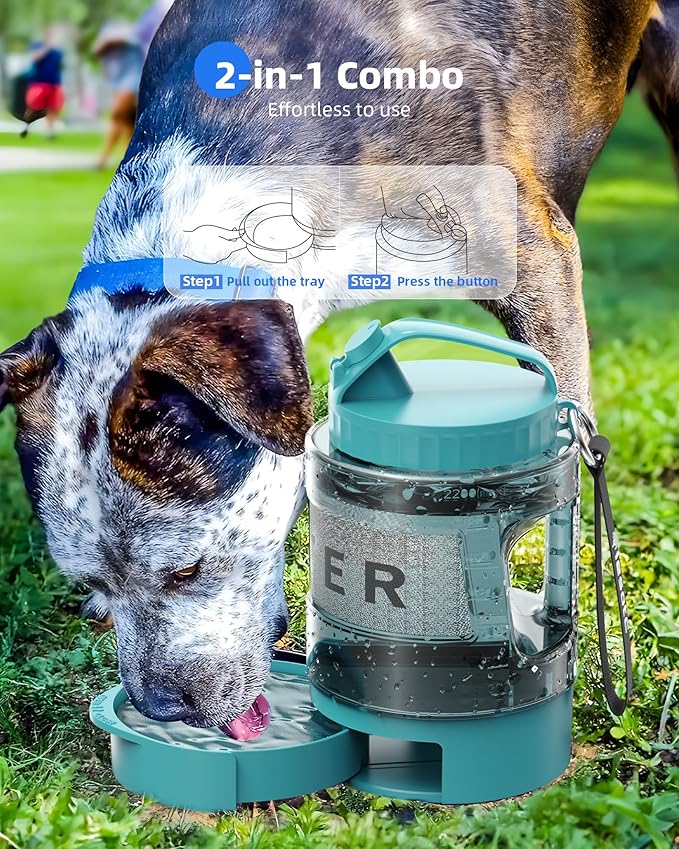 lesotc Dog Travel Water Bottle Portable with Pull-Out Drinking Bowl,77oz Large Travel Water Bowl
