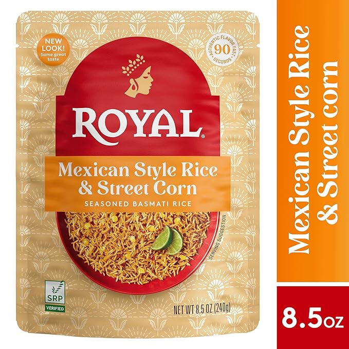 Royal Ready to Heat Mexican Style Rice & Street Corn Seasoned Basmati Rice (8.5oz, Pack of 6)