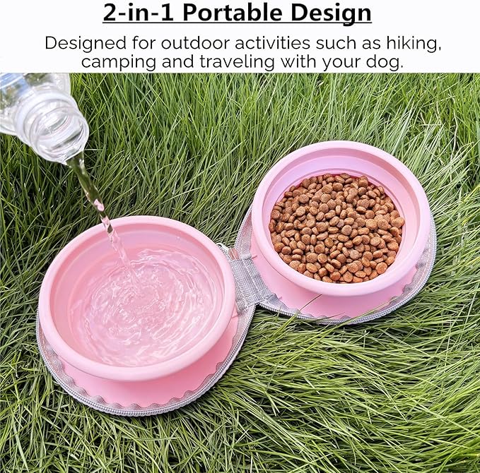 Collapsible Dog Bowls, Portable Dog Bowl, Travel Water Bowl for Dogs Camping Essentials, 2-in-1